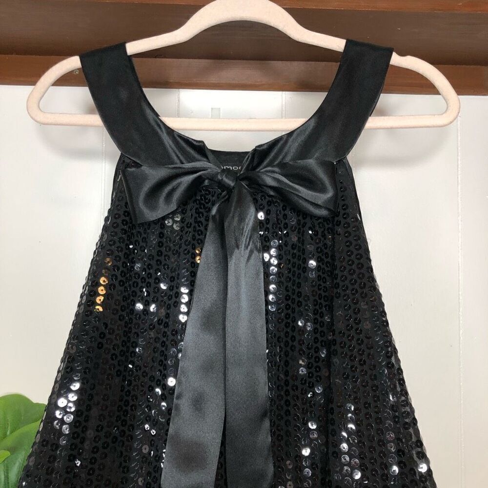 Democracy Womens Sequined Sleeveless Front Tie Mini Cocktail Dress Black Size 8